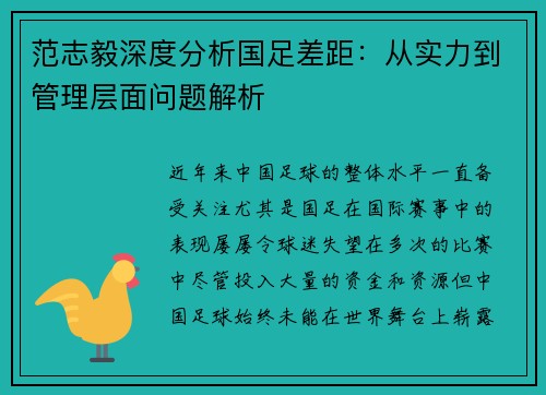 范志毅深度分析国足差距：从实力到管理层面问题解析